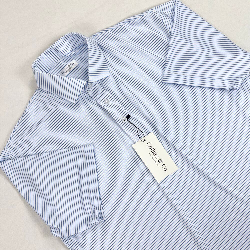 Collars & Co Featherweight Relaxed Polo Shirt Men's Medium Camden Blue Stripe